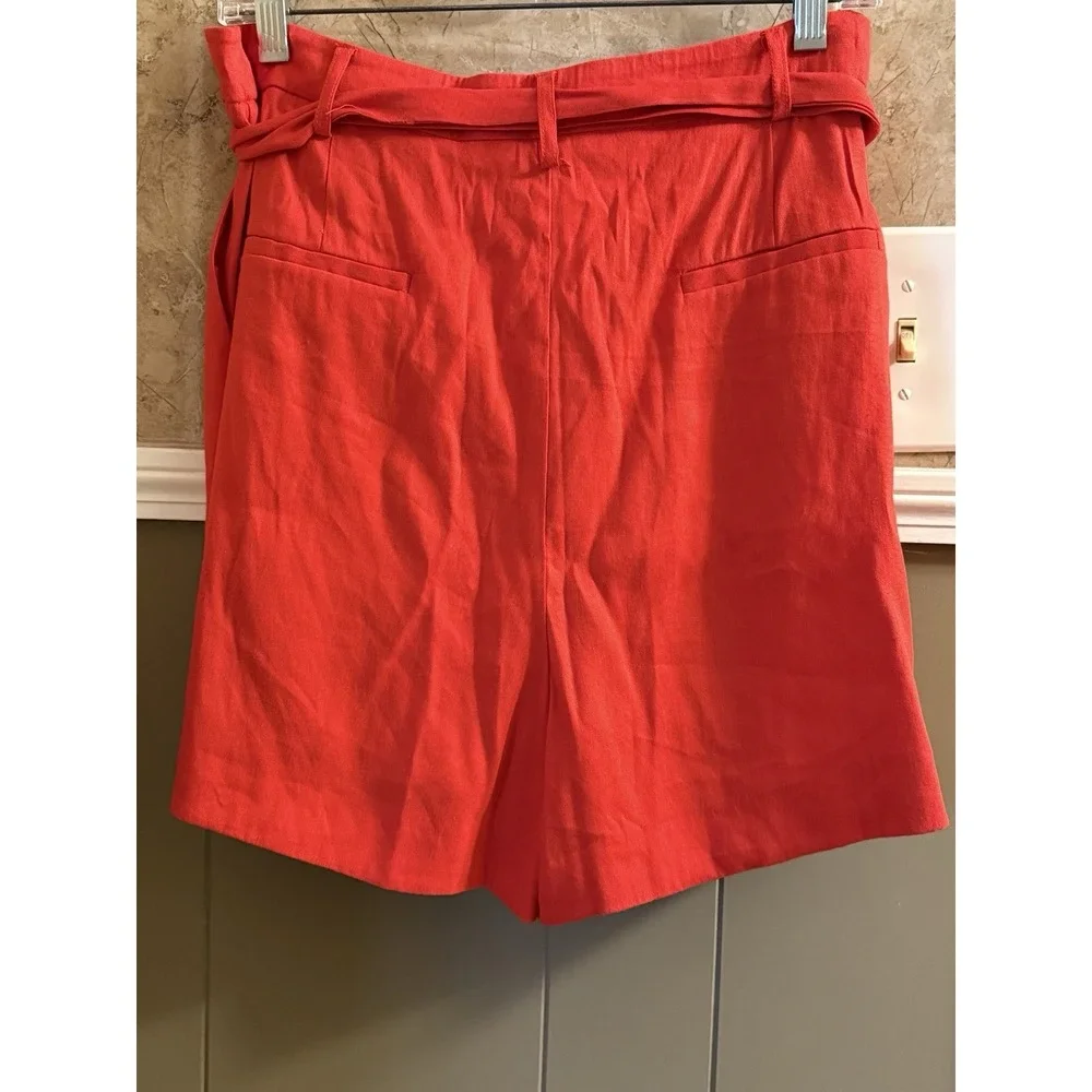 NWT Antonio Melani Amee Linen Mom Shorts Sz 14 Red‎ Belted High Rise Zip